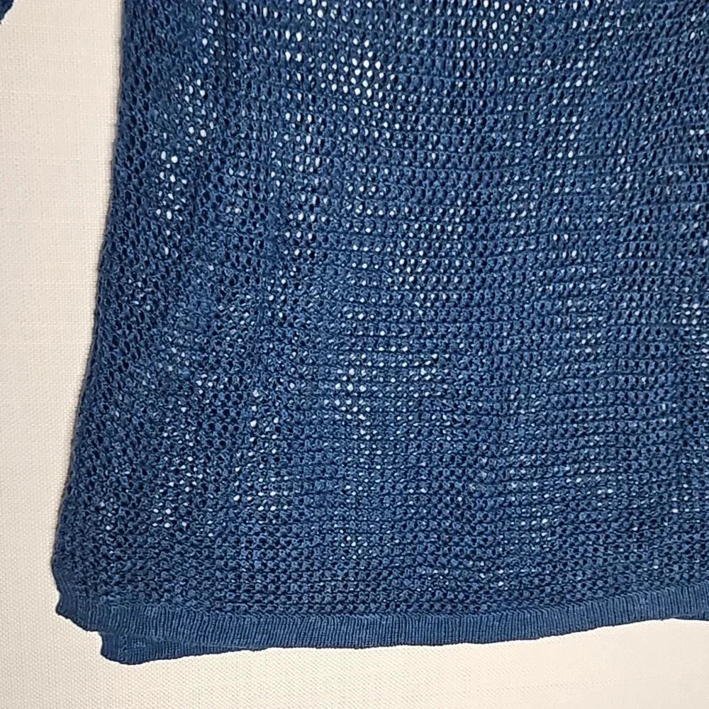 J. Jill Open Knit Sweater Teal Blue Linen Cotton Blend Women's Small - Picture 4 of 16
